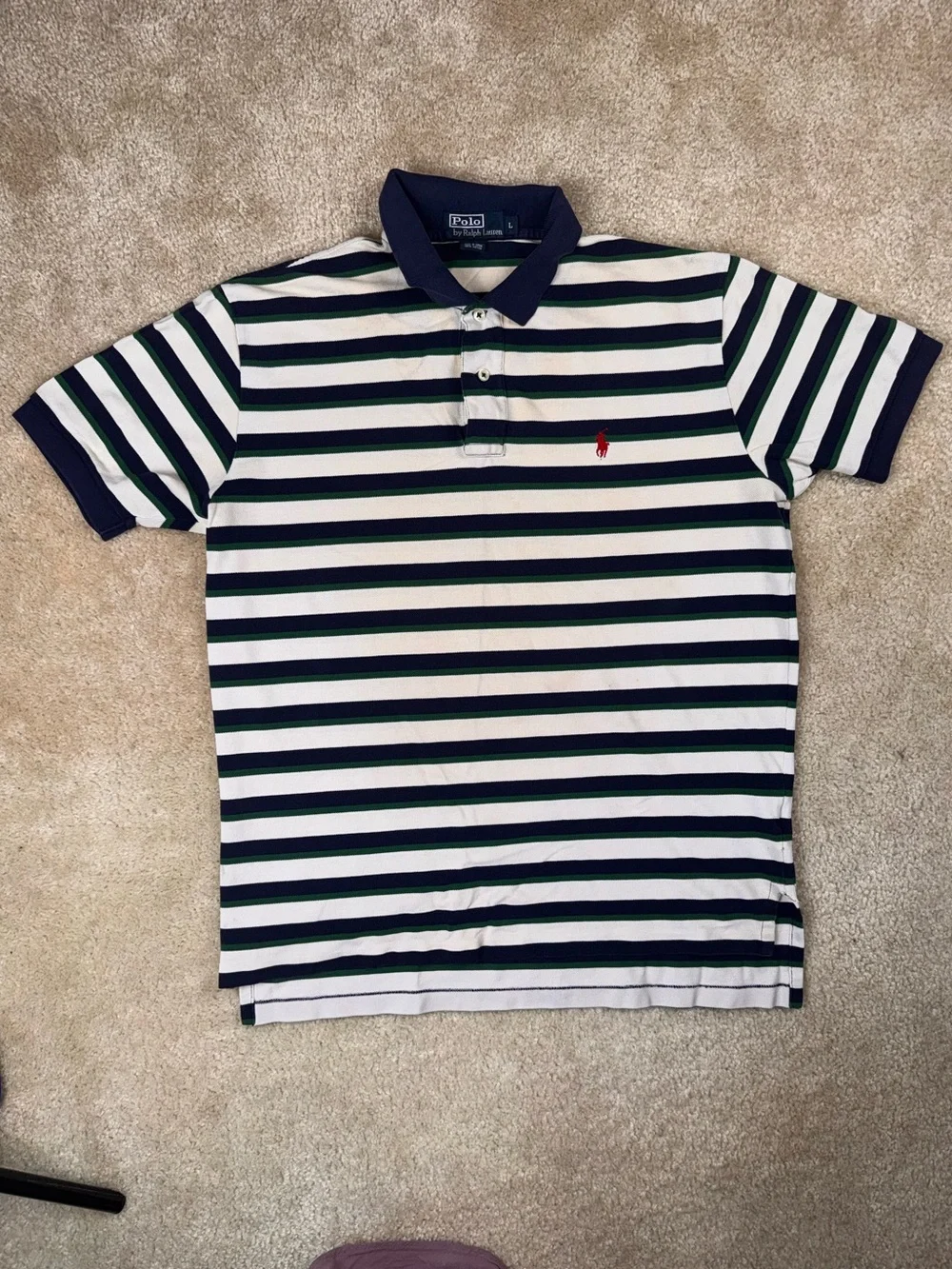 Polo by Ralph Lauren Navy, White & Green Striped Cotton Polo